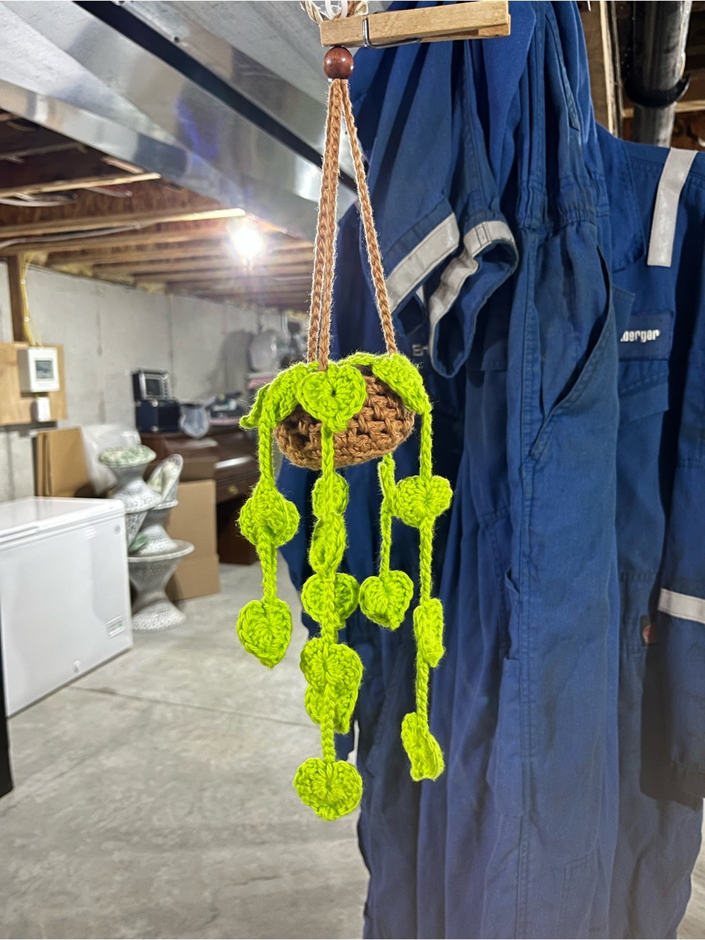 Handmade Crochet Hanging Plant Accent in Neon Green